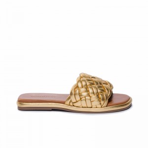 Sandalias Deslizantes Bernardo Troy Woven Mujer Dorados | GRC9482EN