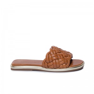 Sandalias Deslizantes Bernardo Troy Woven Mujer Marrom Oscuro | CMT8679DJ