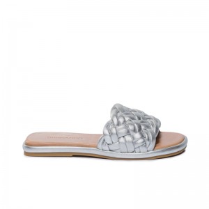 Sandalias Deslizantes Bernardo Troy Woven Mujer Plateados | XNU1386ER