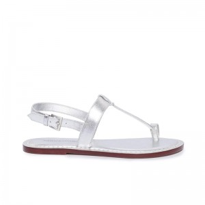 Sandalias Planas Bernardo Maverick 2 Toe Ring Mujer Plateados | VRO9293BO