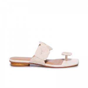 Sandalias Planas Bernardo Palermo Raffia Mujer Blancos | UBW7952OG