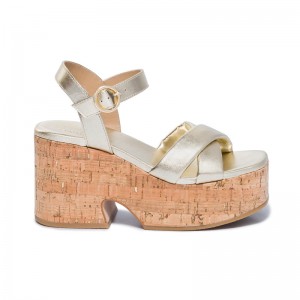 Sandalias Plataforma Bernardo Weston Mujer Dorados | LGZ9961BM