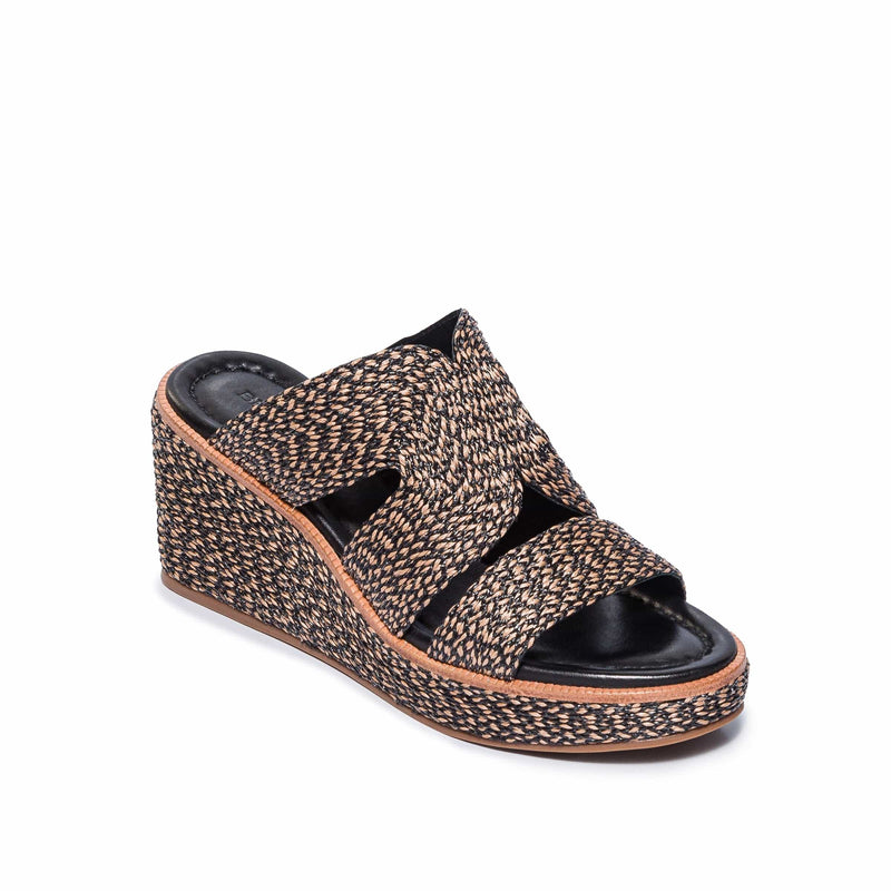 Sandalias Cuña Bernardo Kaian Raffia Mujer Negros Marrom | IMA9141VG