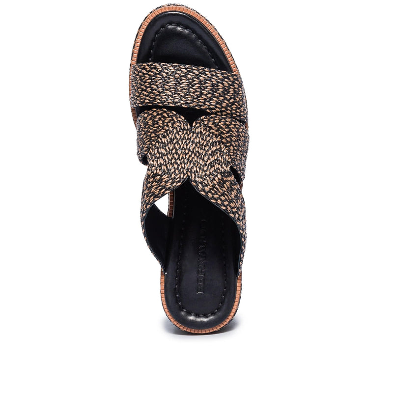 Sandalias Cuña Bernardo Kaian Raffia Mujer Negros Marrom | IMA9141VG