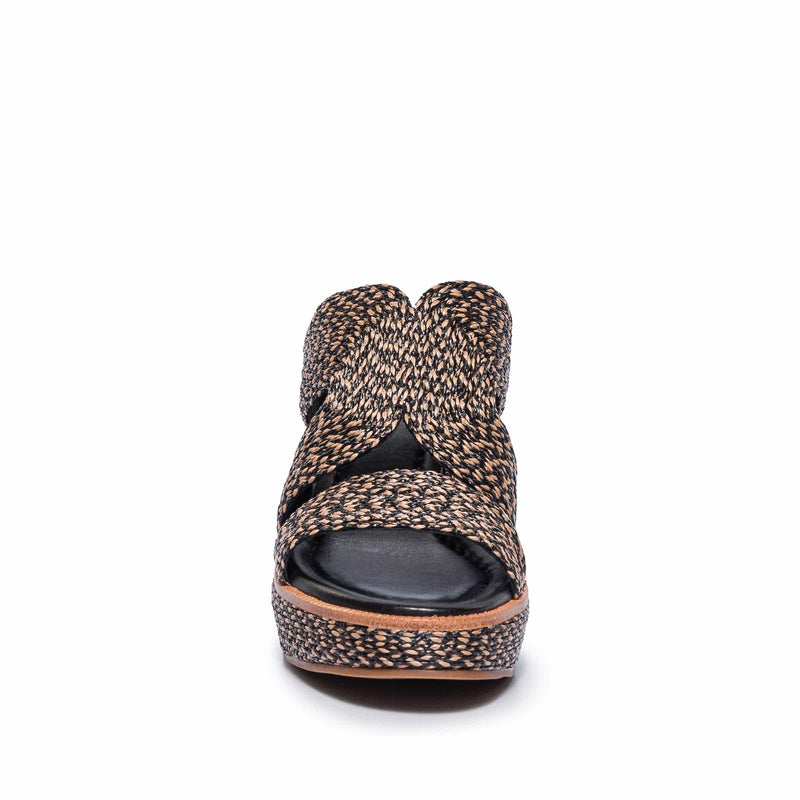 Sandalias Cuña Bernardo Kaian Raffia Mujer Negros Marrom | IMA9141VG