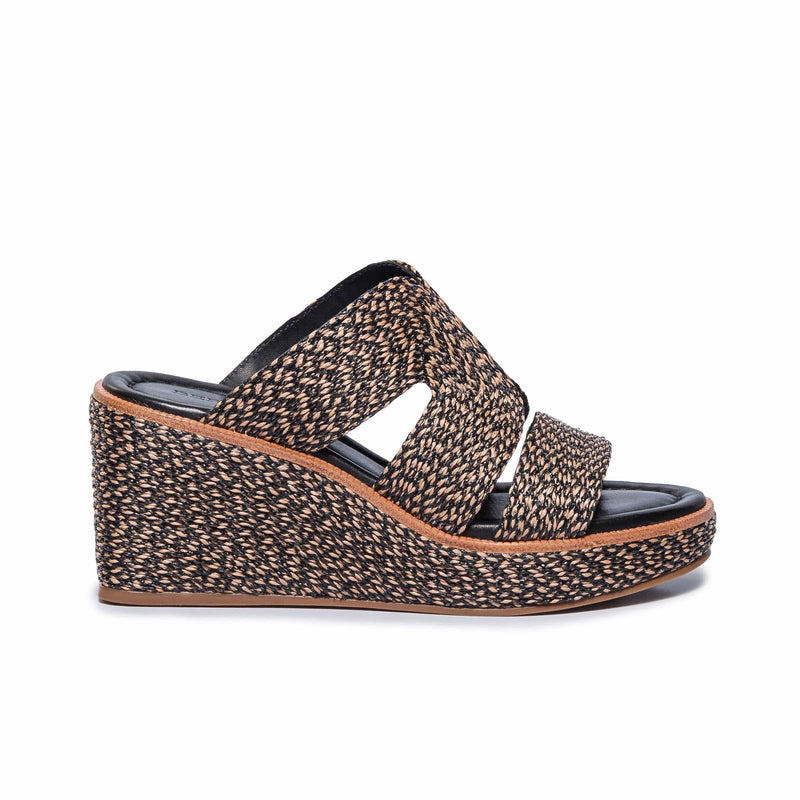 Sandalias Cuña Bernardo Kaian Raffia Mujer Negros Marrom | IMA9141VG