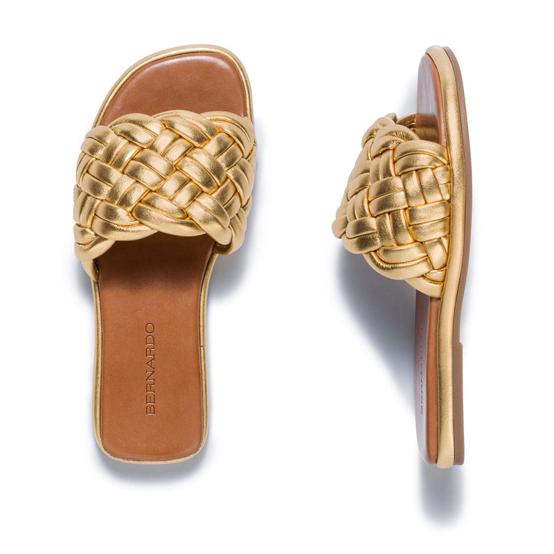 Sandalias Deslizantes Bernardo Troy Woven Mujer Dorados | GRC9482EN