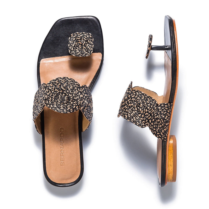 Sandalias Planas Bernardo Palermo Raffia Mujer Negros | AVX1570UI