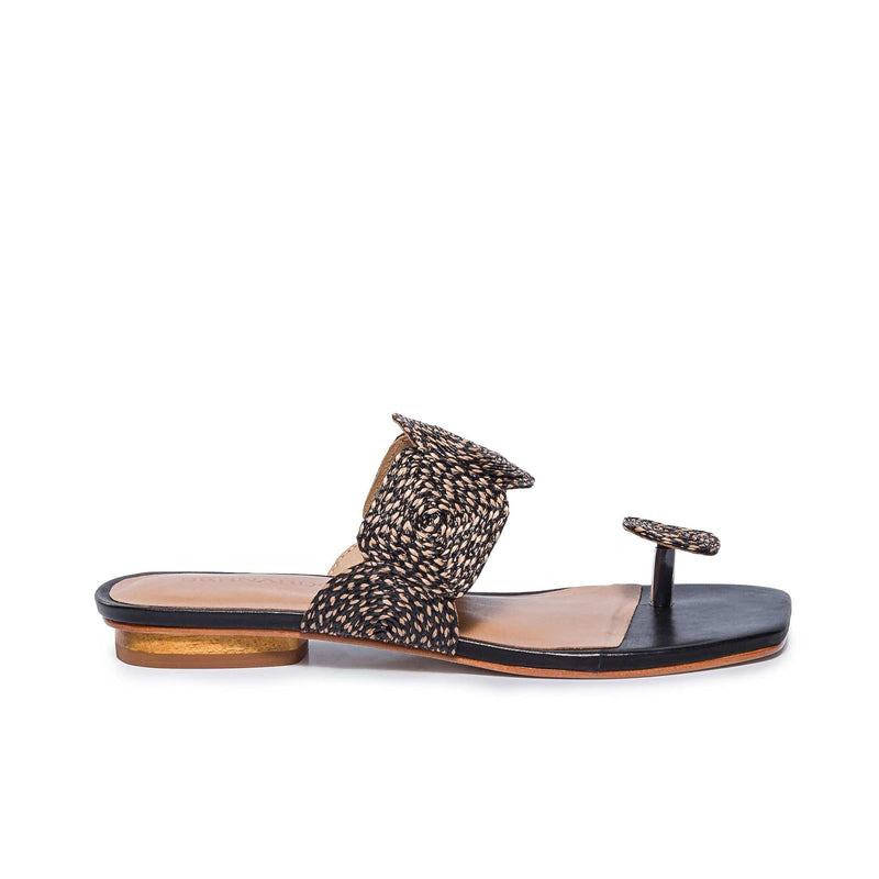 Sandalias Planas Bernardo Palermo Raffia Mujer Negros | AVX1570UI