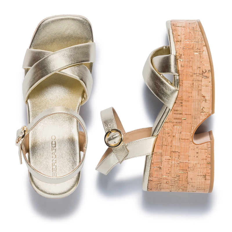 Sandalias Plataforma Bernardo Weston Mujer Dorados | LGZ9961BM
