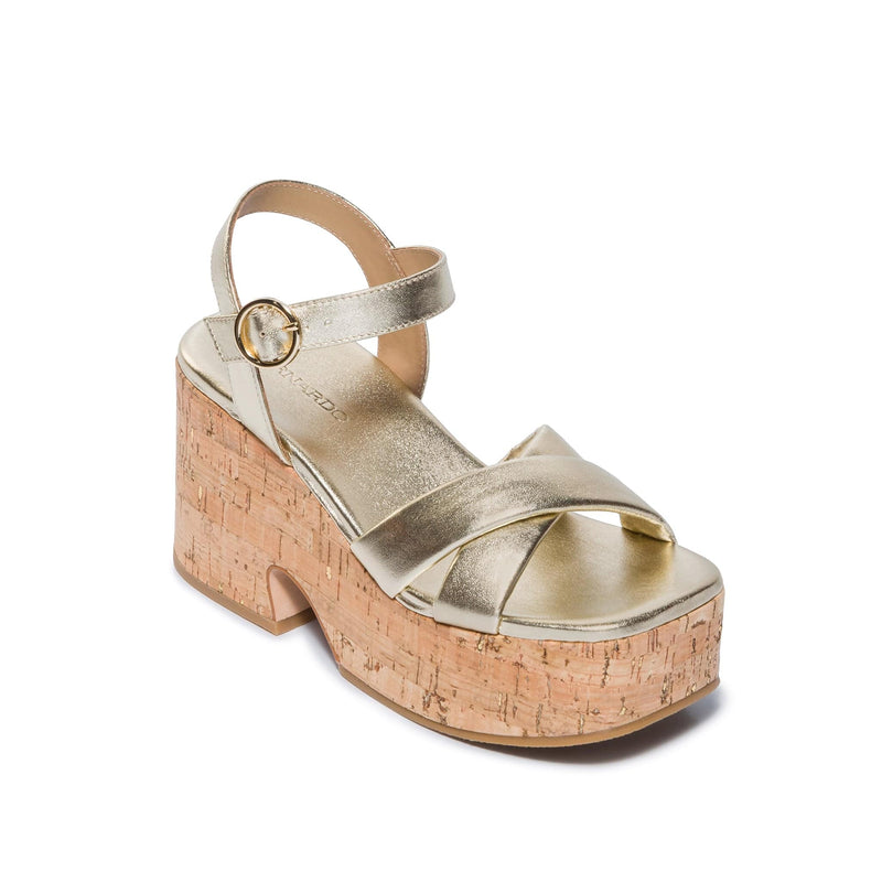 Sandalias Plataforma Bernardo Weston Mujer Dorados | LGZ9961BM
